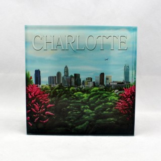 Souvenir Glass Coaster 4"X4" Charlotte Floral Skyline Souvenir Glass Coaster 4"X4" Charlotte Floral Skyline