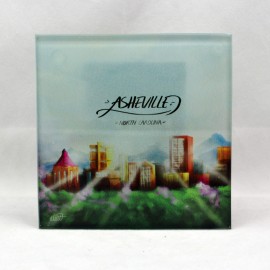 Souvenir Glass Coaster 4"X4" Asheville NC Sunbeam Skyline