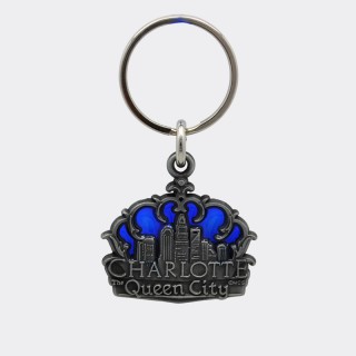 Pewter Stain Glass Keyring - Charlotte Crown Skyline Pewter Stain Glass Keyring - Charlotte Crown Skyline