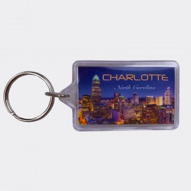 Rectangular Acrylic Keyring - Charlotte Night Skyline Rectangular Acrylic Keyring - Charlotte Night Skyline