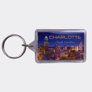 Rectangular Acrylic Keyring - Charlotte Night Skyline Rectangular Acrylic Keyring - Charlotte Night Skyline