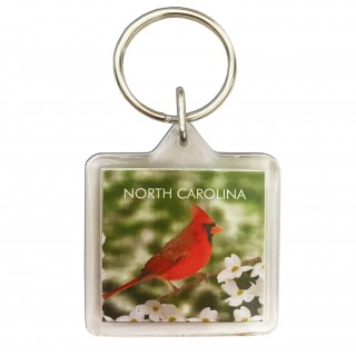 Square Acrylic Keyring - North Carolina Cardinal and Dogwood  Square Acrylic Keyring - North Carolina Cardinal and Dogwood