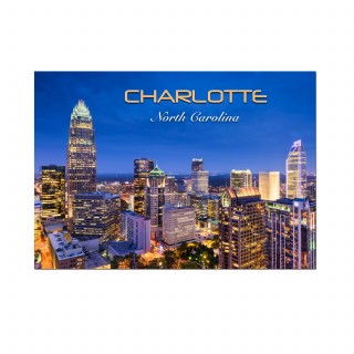 Horizontal Metal Magnet - Charlotte NC Night Skyline Horizontal Metal Magnet - Charlotte NC Night Skyline