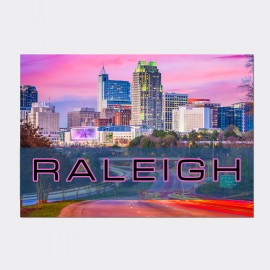 Horizontal Metal Magnet - Raleigh NC Pink Neon Skyline Horizontal Metal Magnet - Raleigh NC Pink Neon Skyline