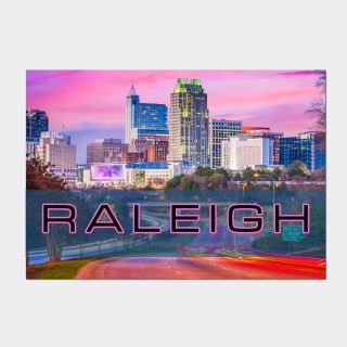 Horizontal Metal Magnet - Raleigh NC Pink Neon Skyline