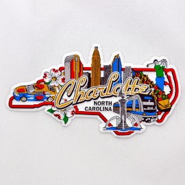 Rubber Magnet - Charlotte Map Icons Rubber Magnet - Charlotte Map Icons