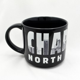 Jumbo 14 Oz. Ceramic Black Mug - Charlotte Letters Skyline Jumbo 14 Oz. Ceramic Black Mug - Charlotte Letters Skyline