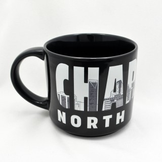 Jumbo 14 Oz. Ceramic Black Mug - Charlotte Letters Skyline Jumbo 14 Oz. Ceramic Black Mug - Charlotte Letters Skyline