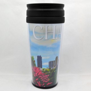Travel 14 Oz. Acrylic Mug - Charlotte Floral Skyline Travel 14 Oz. Acrylic Mug - Charlotte Floral Skyline