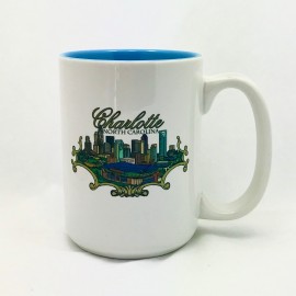 Mighty 15 Oz. Ceramic Mug - Charlotte Skyline Ribbon Art Mighty 15 Oz. Ceramic Mug - Charlotte Skyline Ribbon Art