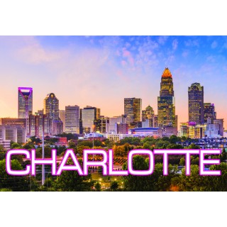 Souvenir Postcard (Pack of 50) - Charlotte Neon Pink Skyline