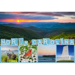 Souvenir Postcard (Pack of 50) - North Carolina Collage with Block Letters