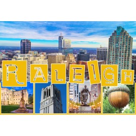 Souvenir Postcard (Pack of 50) - Raleigh North Carolina Collage with Block Letters Souvenir Postcard (Pack of 50) - Raleigh North Carolina Collage with Block Letters