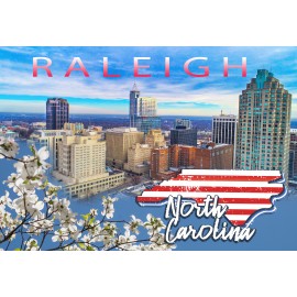 Souvenir Postcard (Pack of 50) - Raleigh Dogwood Skyline with NC Map Souvenir Postcard (Pack of 50) - Raleigh Dogwood Skyline with NC Map