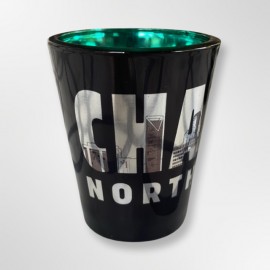 2 Oz. Black Elektra Shot Glass - Charlotte Skyline Letters 2 Oz. Black Elektra Shot Glass - Charlotte Skyline Letters