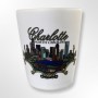 2 Oz. Ceramic White Shot -Charlotte Skyline Ribbon Art