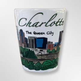 2 Oz. Ceramic White Shot -Charlotte Skyline Cityscapes 2 Oz. Ceramic White Shot -Charlotte Skyline Cityscapes