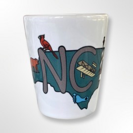 2 Oz. Ceramic White Shot - North Carolina Icon Map  2 Oz. Ceramic White Shot - North Carolina Icon Map