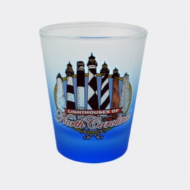 2 Oz. Frosted Shot Glass - Seven Lighthouses of North Carolina 2 Oz. Frosted Shot Glass - Seven Lighthouses of North Carolina