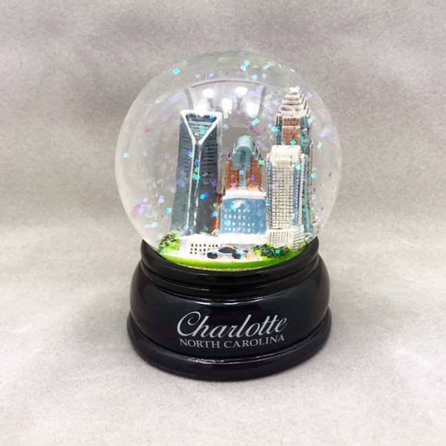 Large Charlotte NC Executive Snow Globe with Wooden Base (65 mm)