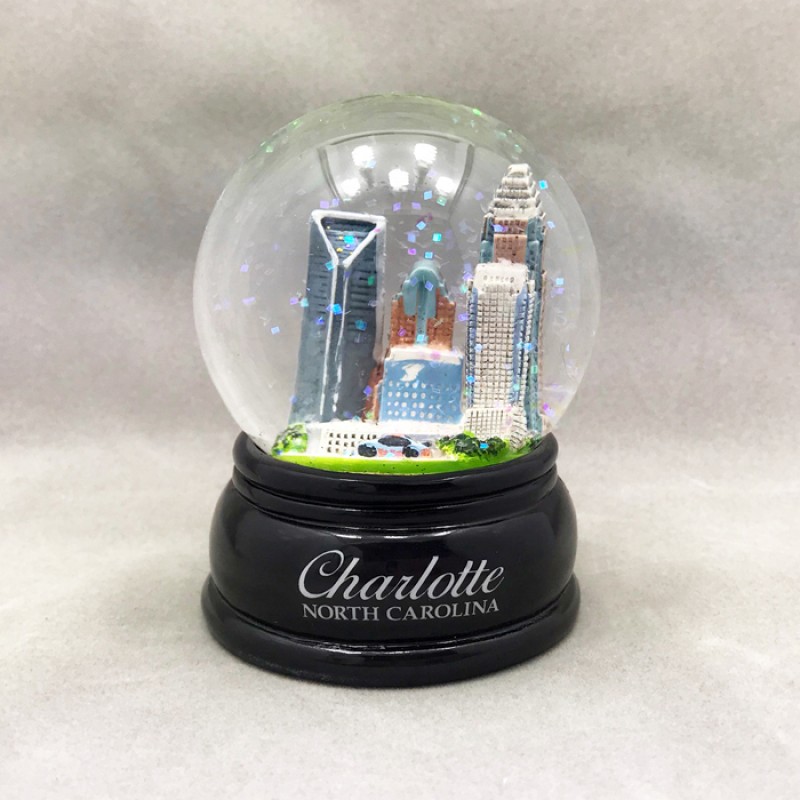 Large Charlotte NC Executive Snow Globe with Wooden Base (65 mm)