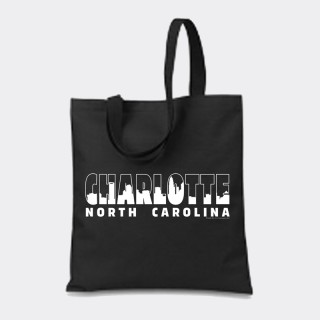 Canvas Black Tote Bag - Charlotte Skyline Letters Canvas Black Tote Bag - Charlotte Skyline Letters